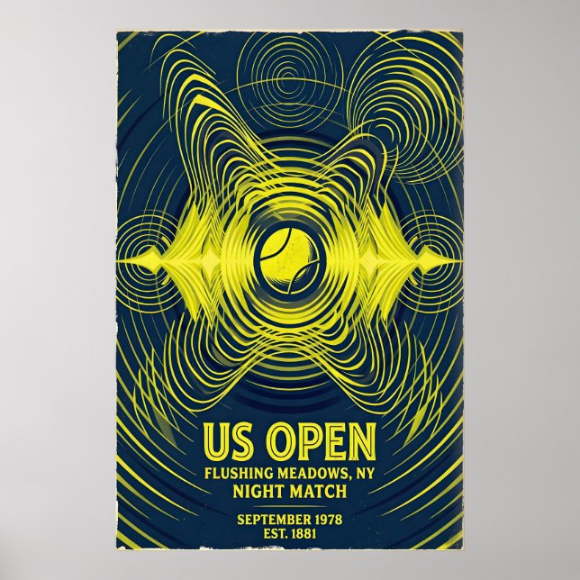 Póster Retro de Tenis, Partido Nocturno del US Ope (Frente)