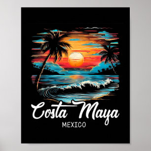 Póster Retro de vacaciones en familia México Costa Maya
