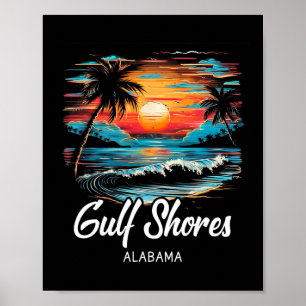 Póster Retro de vacaciones familiares atardecer las costa