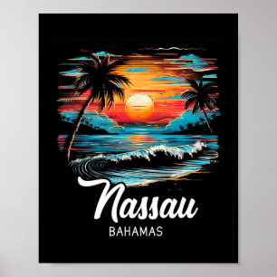 Póster Retro de vacaciones familiares Sunset Bahamas Nau