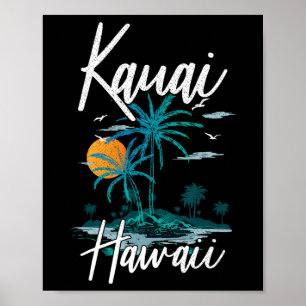 Póster Retro de vacaciones familiares Sunset Hawaii Kauai