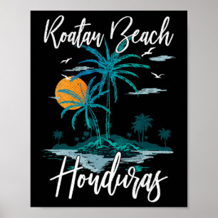 Póster Retro de vacaciones familiares Sunset Honduras Pla
