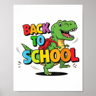 Póster Retro De Vuelta A La Escuela Funny Colorido Dinosa
