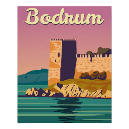 Poster retro del Castillo de Bodrum, centro turíst