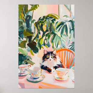 Póster Retro del Gato del Bosque Noruego, Noruego
