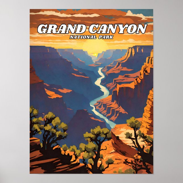 Póster Retro del ilustracion del Parque Nacional del Gran (Frente)