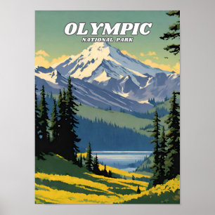 Póster Retro del ilustracion del Parque Nacional Olímpico