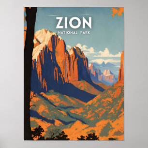 Póster Retro del ilustracion del Parque Nacional Zion