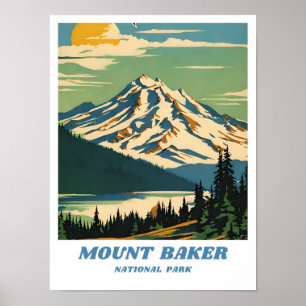 Póster Retro del ilustracion Forestal Nacional Mount Bake