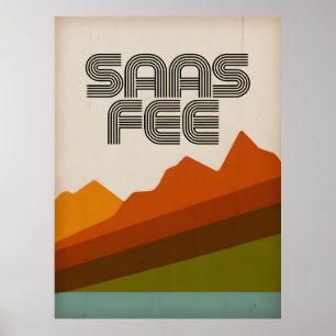 Póster Retro del Resort de Esquí Saas Fee – Montañ