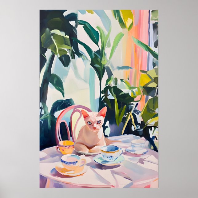 Póster Retro Devon Rex, Pintura al óleo de Devon R (Frente)