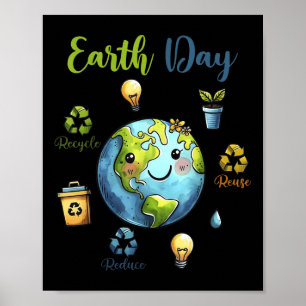 Póster Retro Día de la Tierra Reducir el reciclaje _1