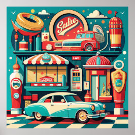 Póster Retro Diner Americana
