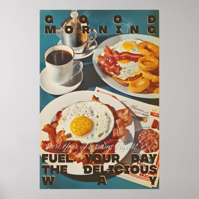Póster Retro Diner Breakfast Art Print Bacon, Eggs (Frente)