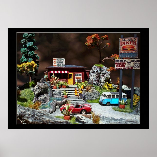 Póster Retro Diner, diorama de cena en miniatura de los a (Frente)