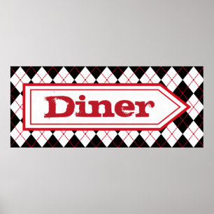 Póster Retro Diner Rótulo Wall Art Poster
