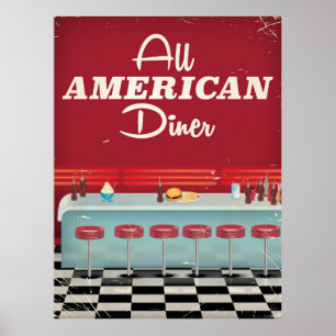Póster Retro Diner Todo Americano