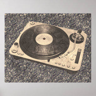 Póster Retro DJ Turntable Grunge