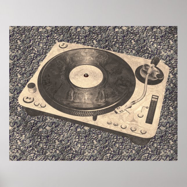 Póster Retro DJ Turntable Grunge (Frente)
