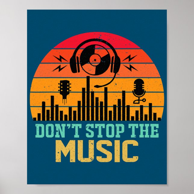 Póster Retro Don't Stop The Music Lover Sound Headphones (Frente)