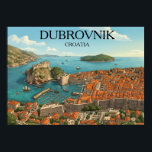 Póster Retro Dubrovnik Adriatic Coast Illustration Travel<br><div class="desc">Step into the golden age of travel with this exquisite vintage-style illustration of Dubrovnik, Croatia. This vintage style artwork on a poster captures a sweeping aerial view of the iconic Old Town, featuring the terracotta rooftops, the historic Old Port, and the imposing Fort Lovrijenac standing guard over the turquoise Adriatic...</div>