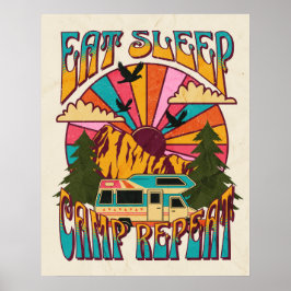 Póster Retro Eat Sleep Camp Repetir