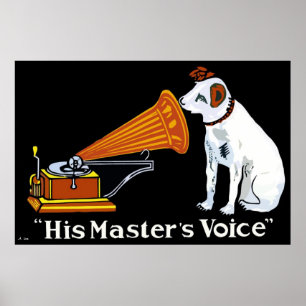 Póster Retro el anuncio de voz de su maestro en gramófono