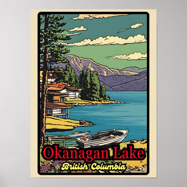 Póster Retro el paisaje del lago Okanagan 70 (Frente)