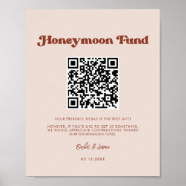 Póster Retro elegante Peach Pink Honeymoon fondo QR códig