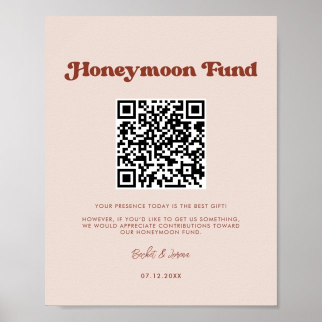Póster Retro elegante Peach Pink Honeymoon fondo QR códig (Frente)