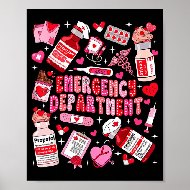 Póster Retro Emergency Department Ed Er Nurse Valentines  (Frente)