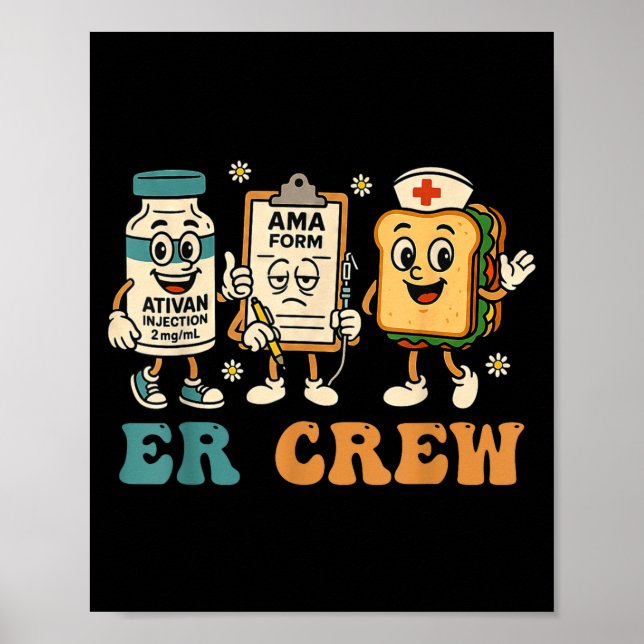 Póster Retro Er Crew Emergency Room Funny Er Ed Nurse Tec (Frente)