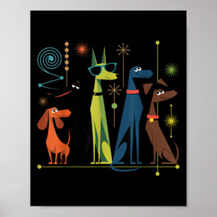 Póster Retro Estilo de perros modernos de mediados del si