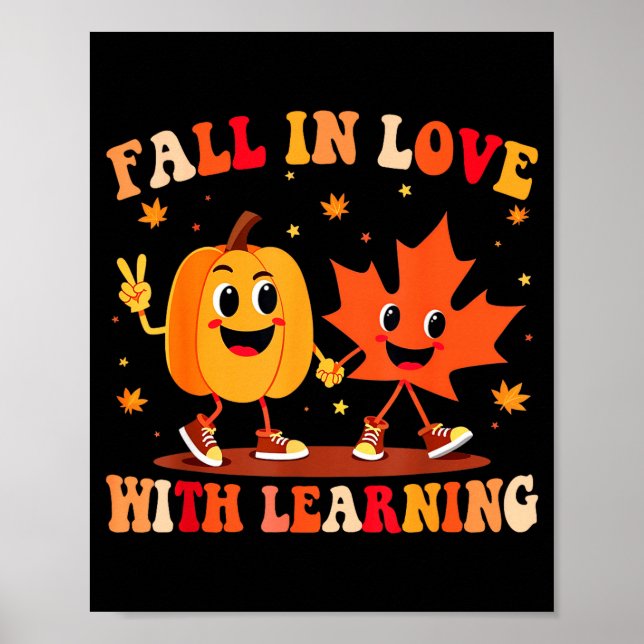 Póster Retro Fall In Love With Learning Autumn Pumpkin Te (Frente)
