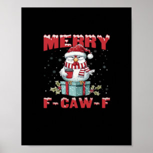 Póster Retro Feliz Navidad Pollo F-Caw-F