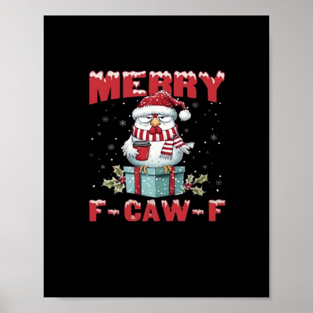 Póster Retro Feliz Navidad Pollo F-Caw-F  (Frente)