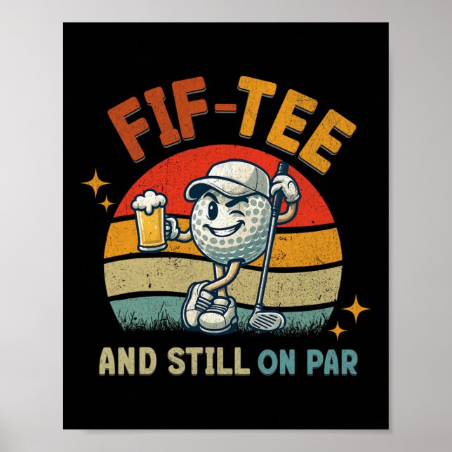 Póster Retro Fif Tee Golf Birthday Party 50th Birthday Go (Frente)
