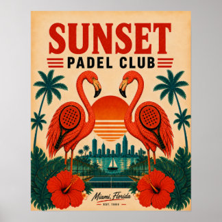 Póster Retro Flamingo del Vintage Miami Padel Club