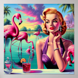 Póster Retro Flamingo Pin-Up