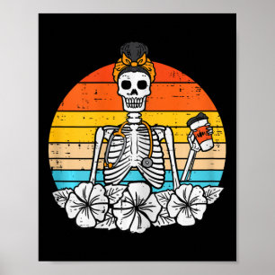 Póster Retro Floral Skeleton Enfermera Halloween Scrub To