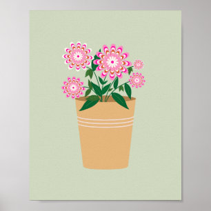 Póster Retro Floral Vase Pastel Verde