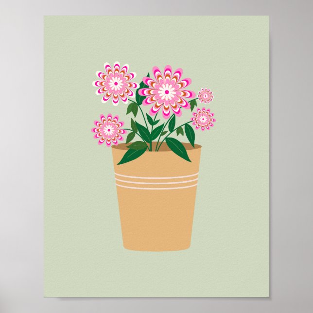 Póster Retro Floral Vase Pastel Verde (Frente)