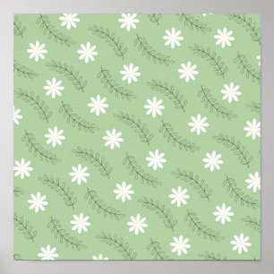 Póster Retro Floral Verde Sage caprichoso, alegre