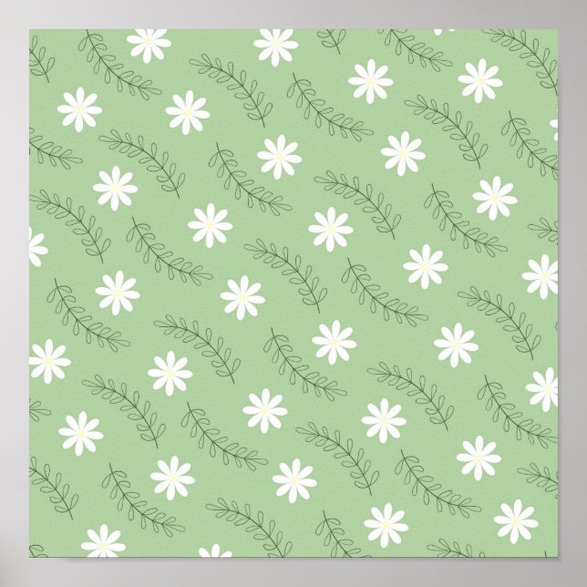 Póster Retro Floral Verde Sage caprichoso, alegre (Frente)