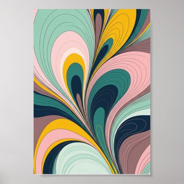 Póster Retro Fluid Abstractionist Wave Poster (Frente)