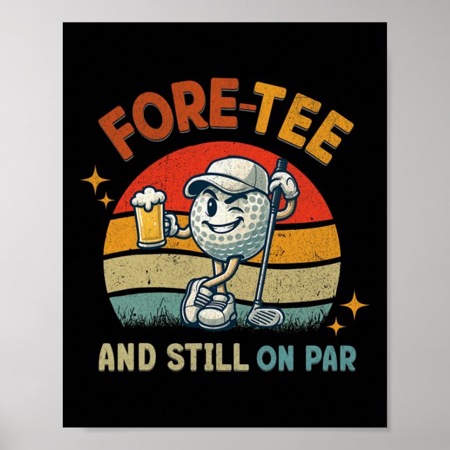 Póster Retro Fore Tee Golf Birthday Party 40th Birthday G (Frente)