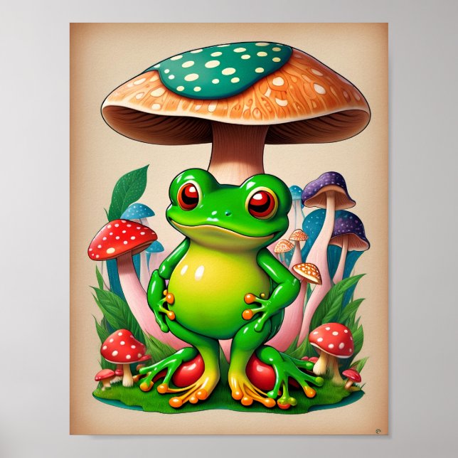 Póster Retro Frog Groovy Mushroom Psychedelic (Frente)