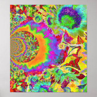 Póster Retro funky divertido y colorido cuadro de girasol