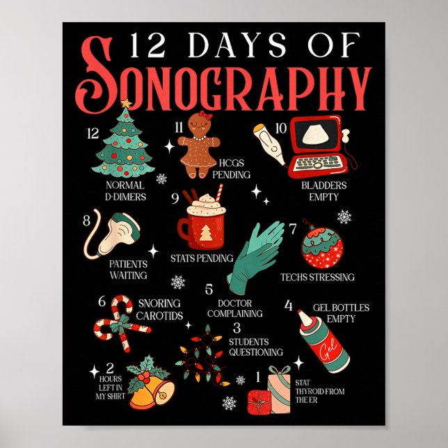 Póster Retro Funny 12 Days Of Sonography Ultrasound Tech  (Frente)