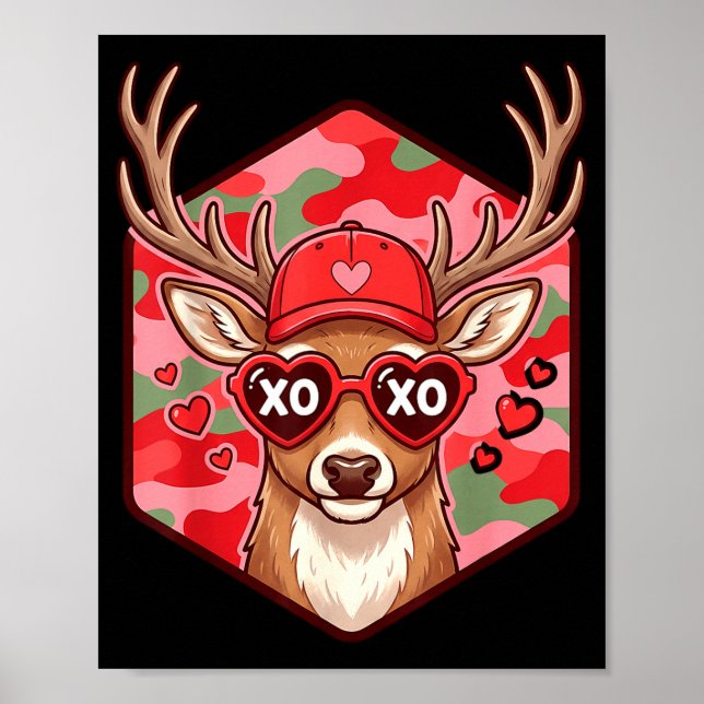 Póster Retro Funny Boys Valentines Day Hunting Deer Camo  (Frente)